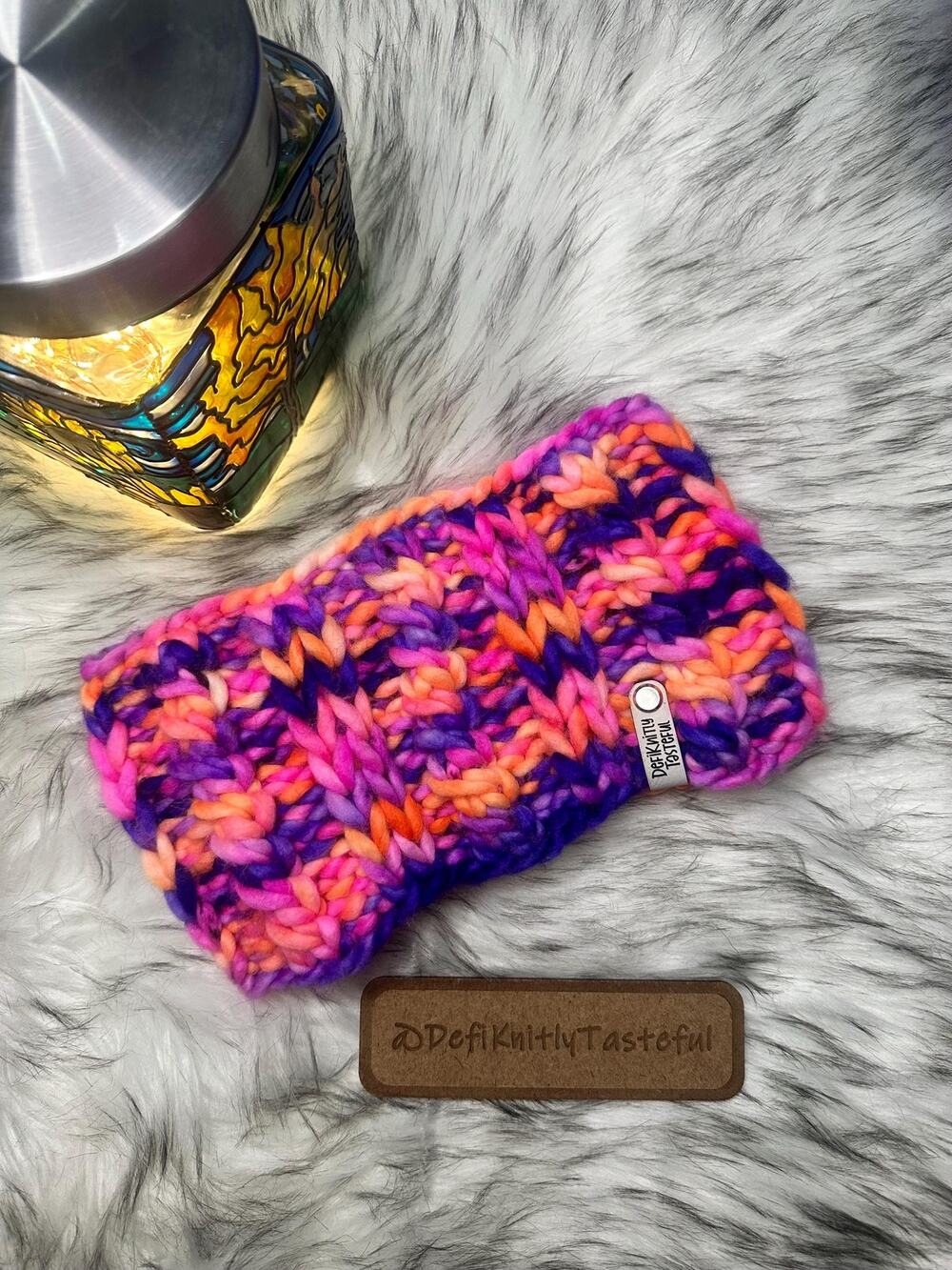 Hand Knit Chunky Merino Wool Headband: Neon Earwarmer
